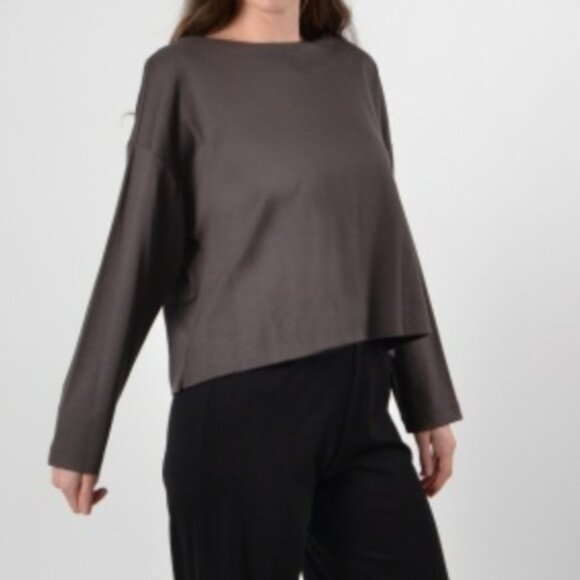 Bryn Walker USA Boxy Knit Button Back Shirt NEW $120 Slate Neutral Modal Nylon - Picture 2 of 6